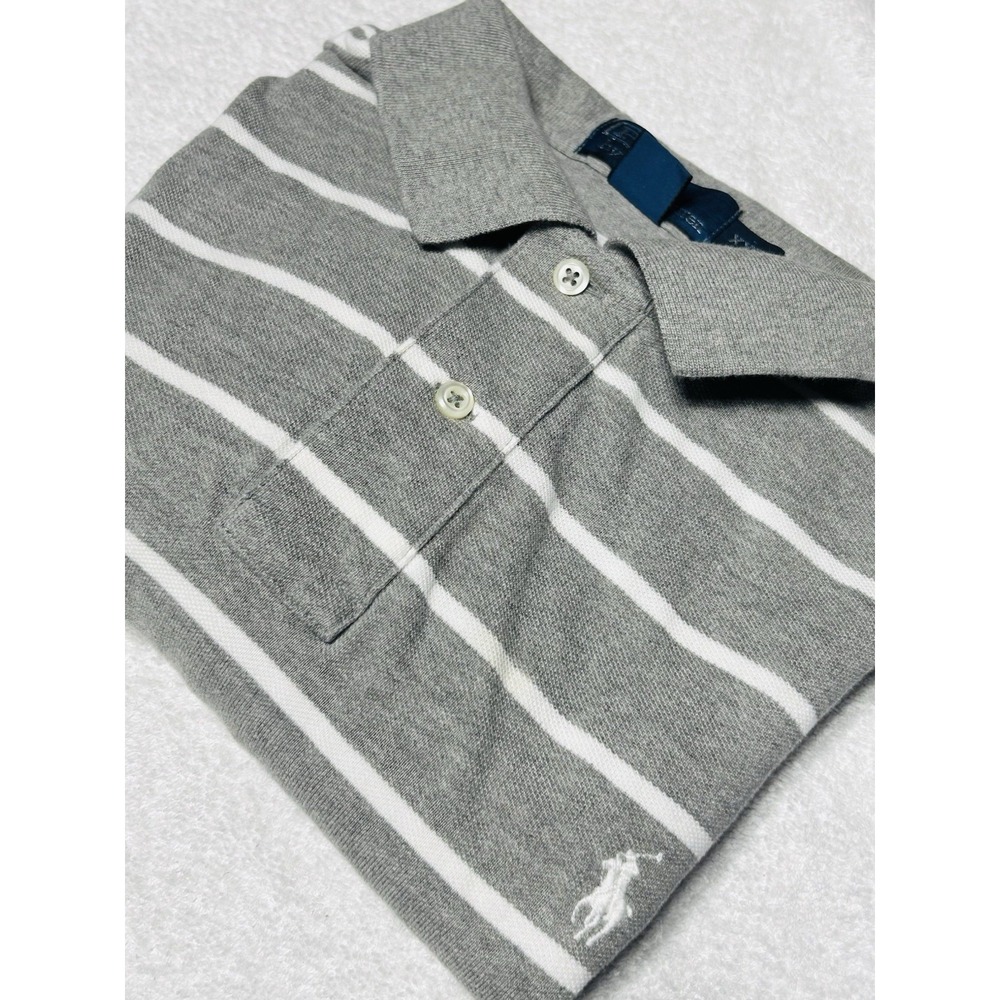 Polo Ralph Lauren Men's 2XL Grey White Striped Mesh Polo Short Sleeve Pristine